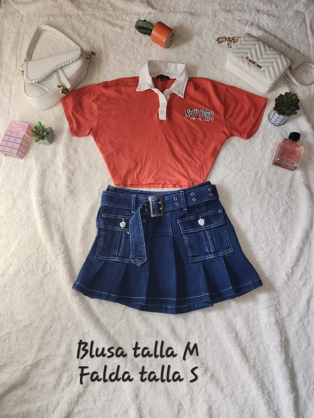 Unbranded Coral Polo Top with White Collar - New York Embroidery